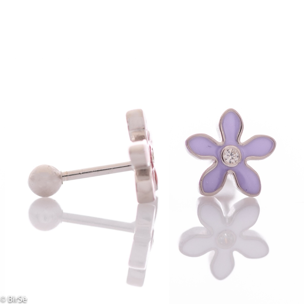 Silver Earrings - Delicate Violet Flowers 