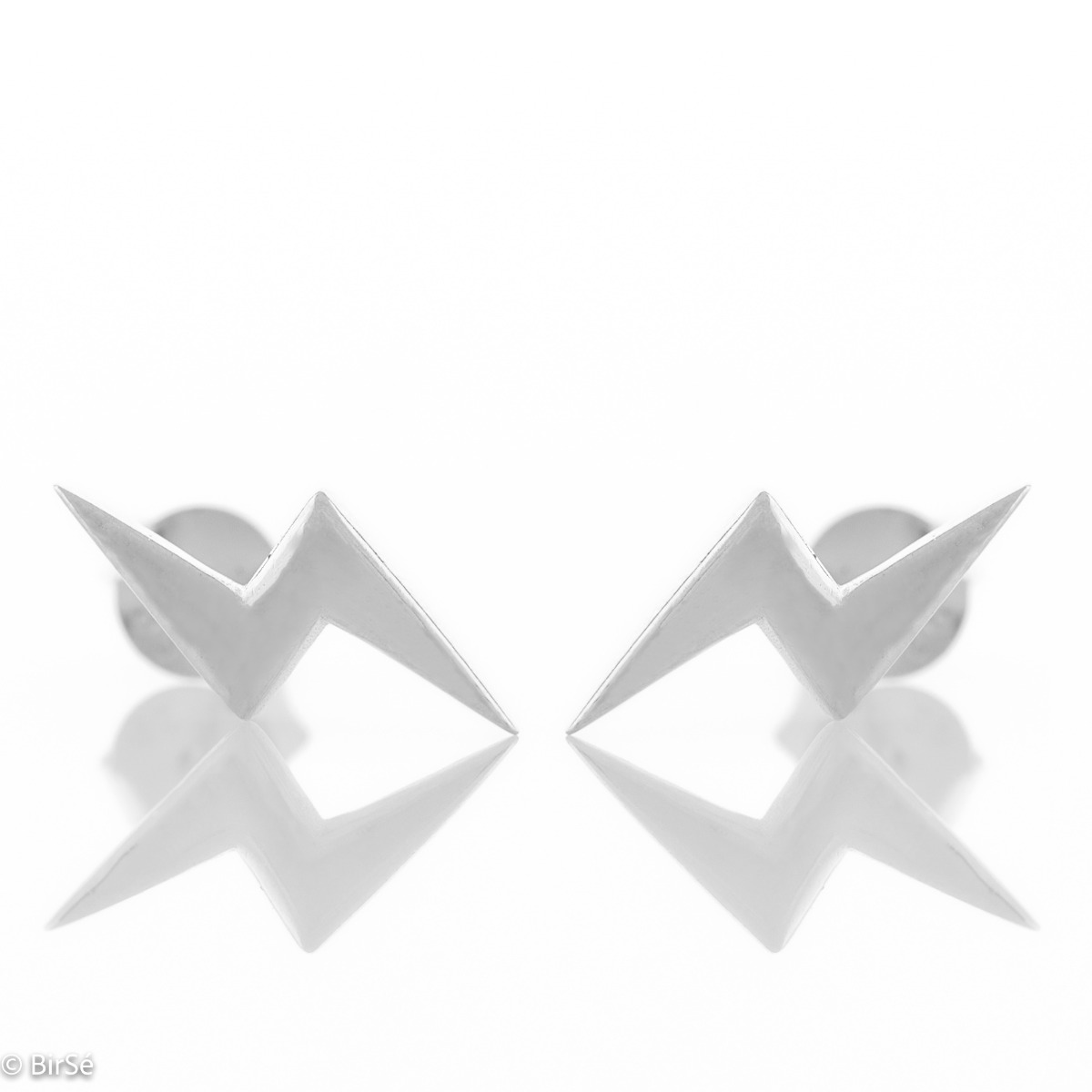 Silver Stud Earrings with Lightning Bolt