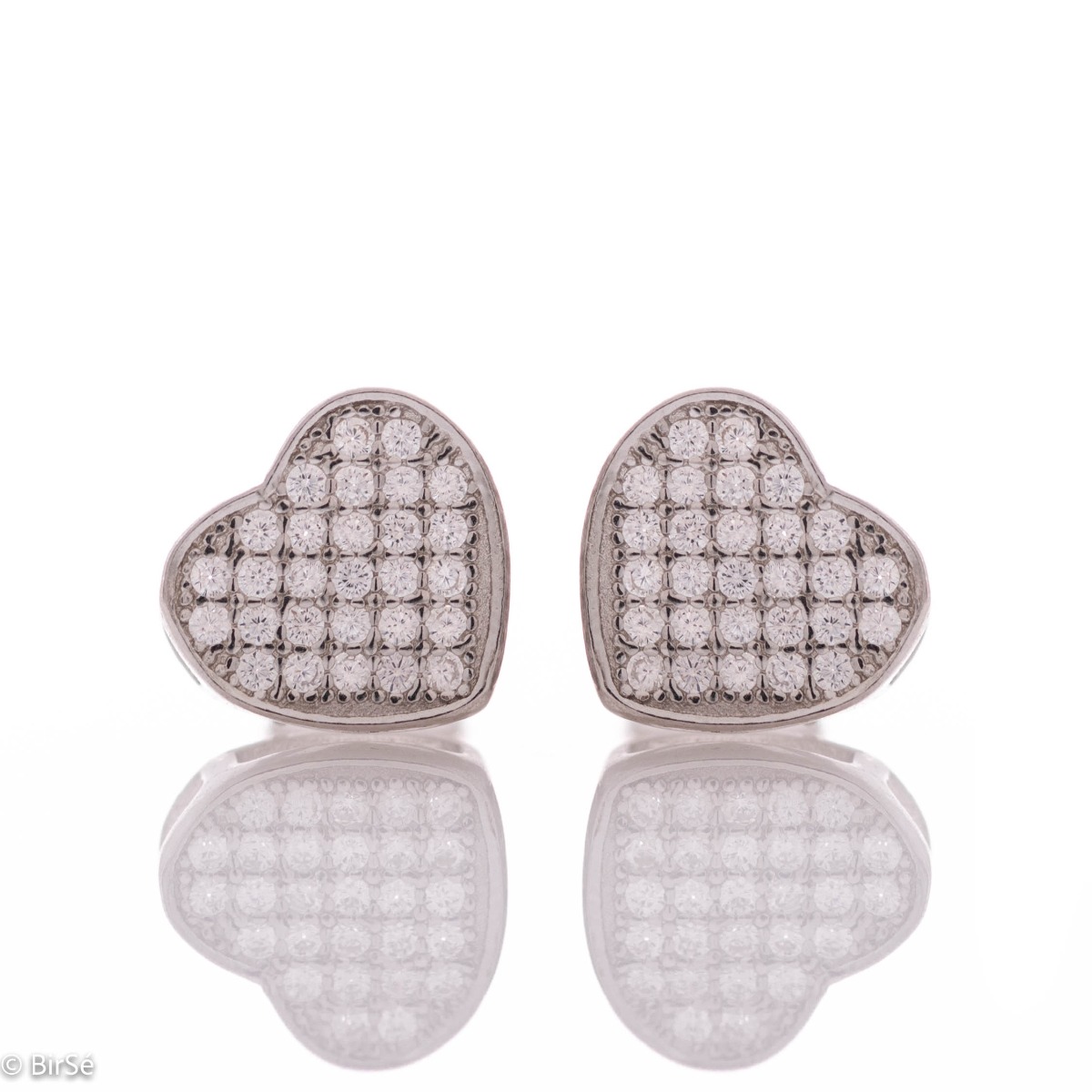 Silver earrings - Hearts with zircons