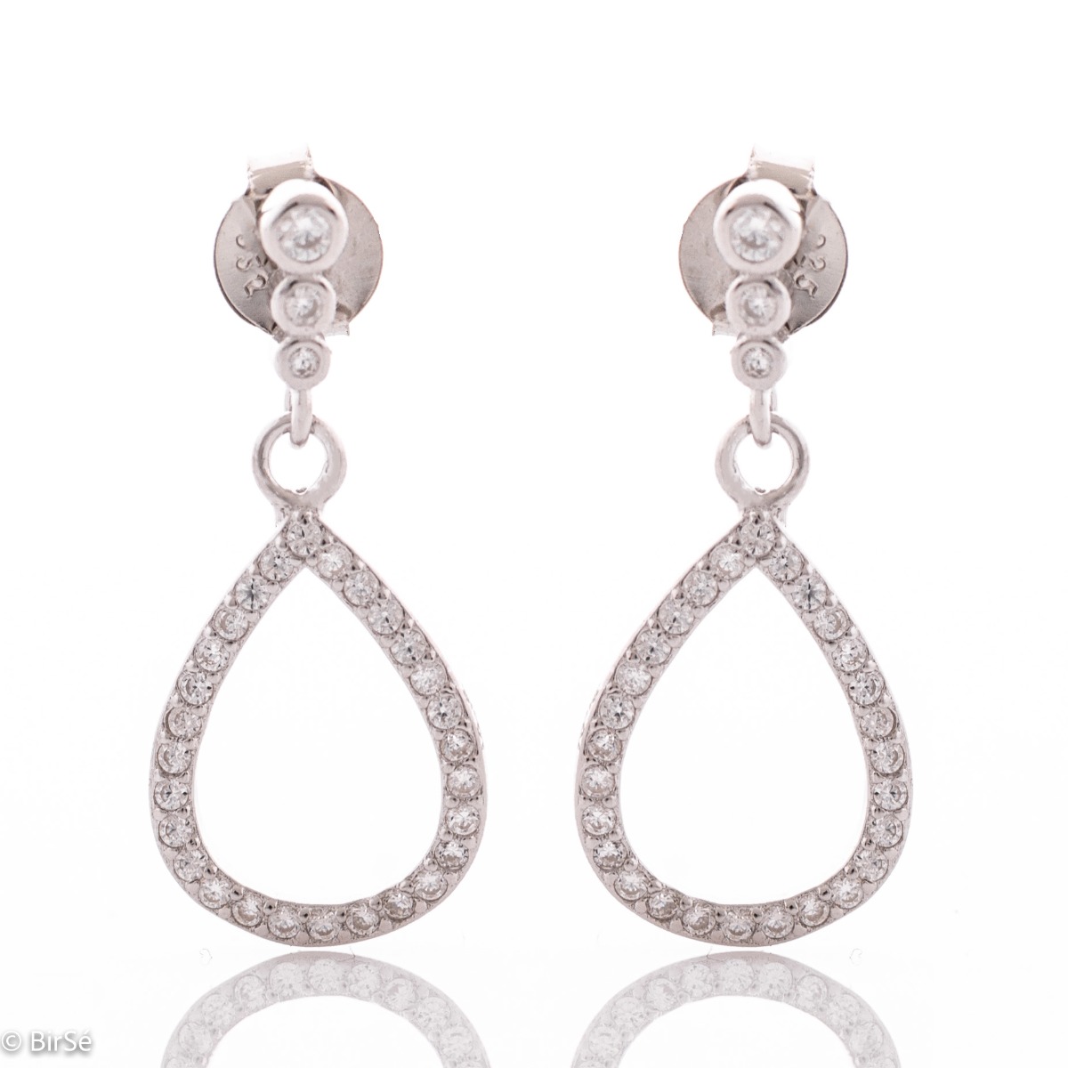 A drop of mood - amazing silver earrings with a spectacular look and a pin fastening. Stylish designer craftsmanship of the compositional elements from a fine combination of rhodium silver with delicate sparkling zircons.