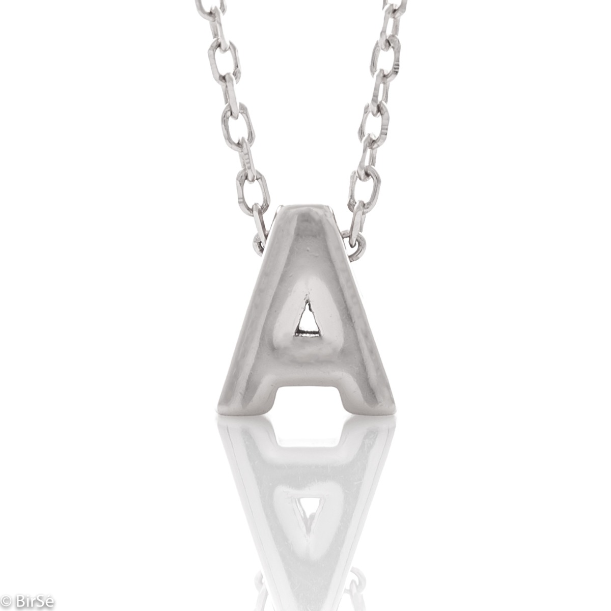 Finely crafted women's sterling silver necklace with the letter A. A delicate and spectacular piece of jewelry, simple and cleverly combined with any kind of rhodium silver jewelry.