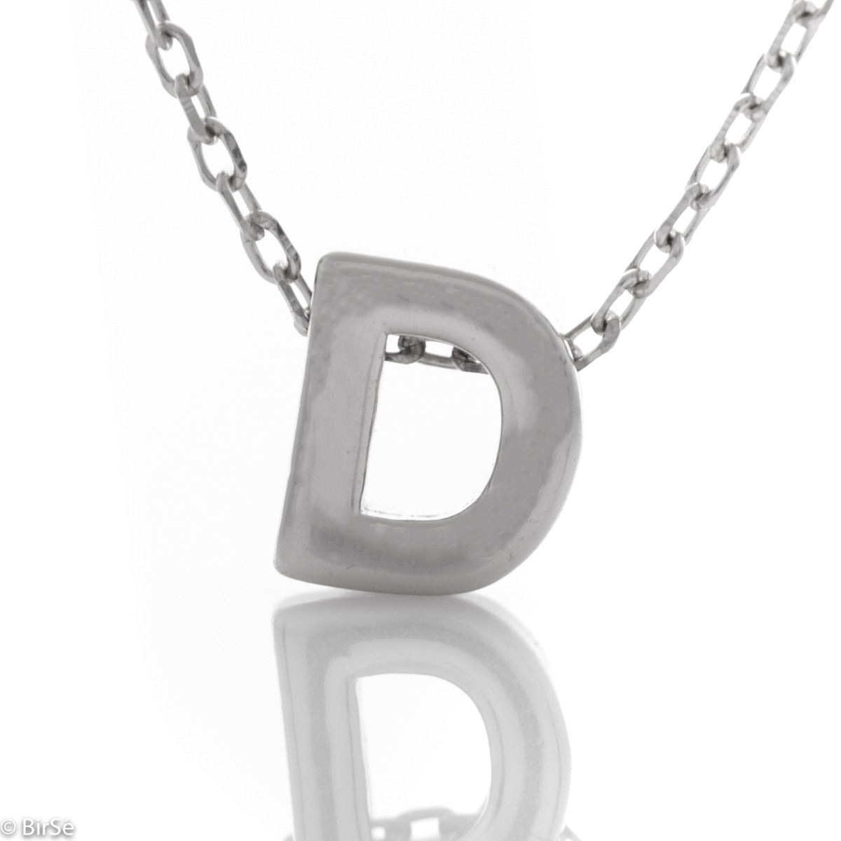 Finely crafted rhodium-plated sterling silver letter D necklace for women. A delicate and spectacular piece of jewelry, simple and skillful to combine with any rhodium-plated sterling silver jewelry.