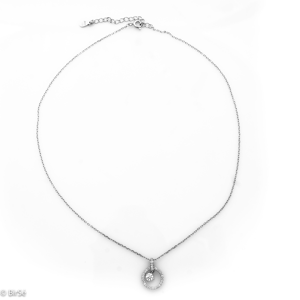 An exquisite women's necklace with delicate craftsmanship, combining beautiful rhodium-plated silver with sparkling zircons.