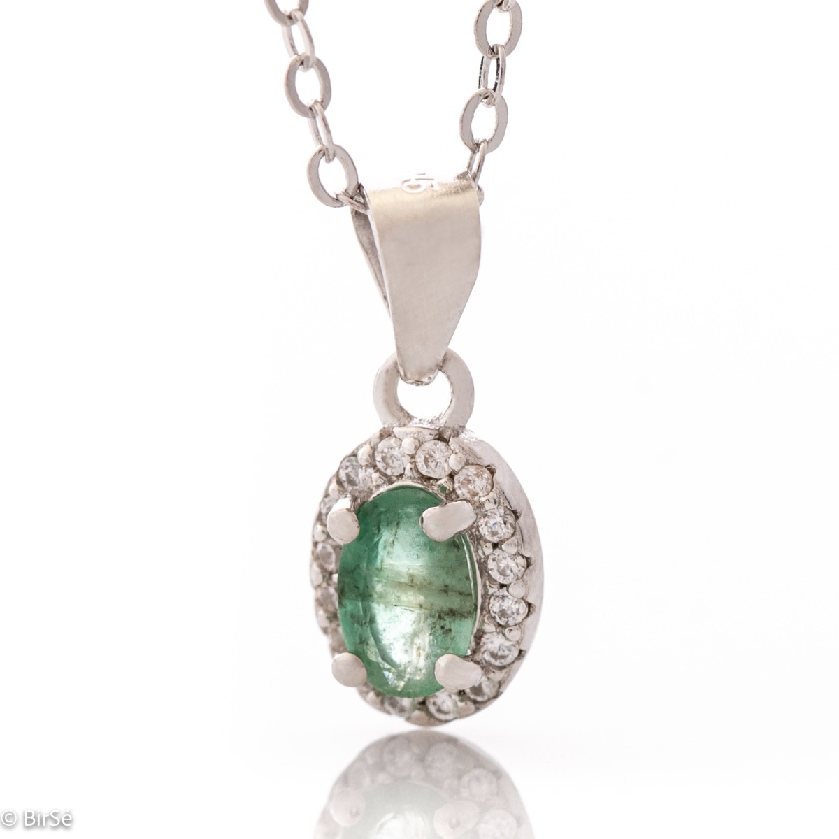 Silver necklace - Natural emerald 0,52 ct.