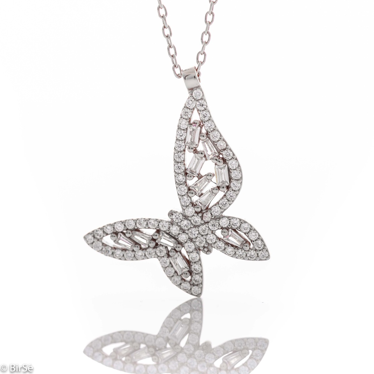 Silver necklace "Ethereal Butterfly" - Elegant women's necklace with precise craftsmanship, combining exquisite rhodium-plated silver with brilliant fine zircons of different shapes.