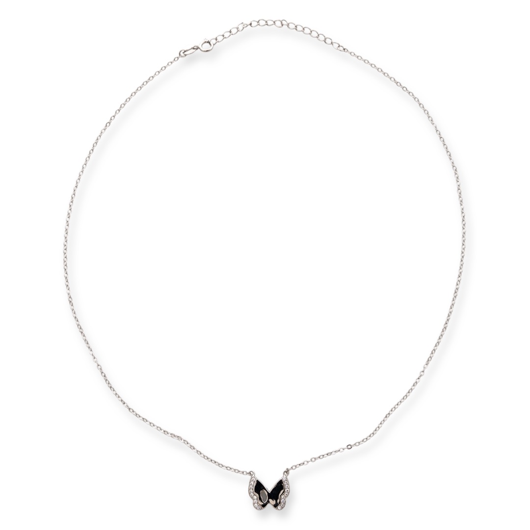 Silver necklace "Butterfly" - a lovely piece of jewelry from the BirSe collection that will charm your favorite girl. It is made entirely of rhodium-plated silver and fine zircons. A suitable gift for any occasion.