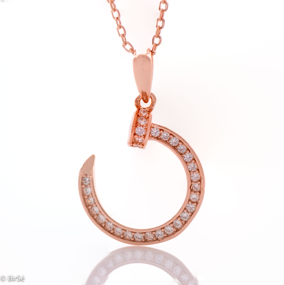 Nail Rose Gold Necklace with Zircons