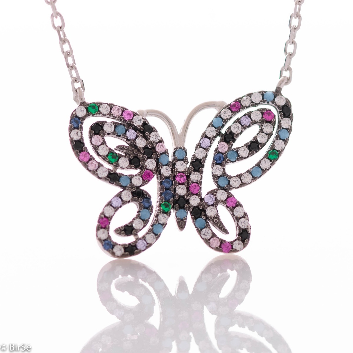 The multi-colored and cheerful silver necklace with a colorful butterfly is reminiscent of the beauty of a fairy-tale summer. Your desired necklace for beach and exotic destinations.