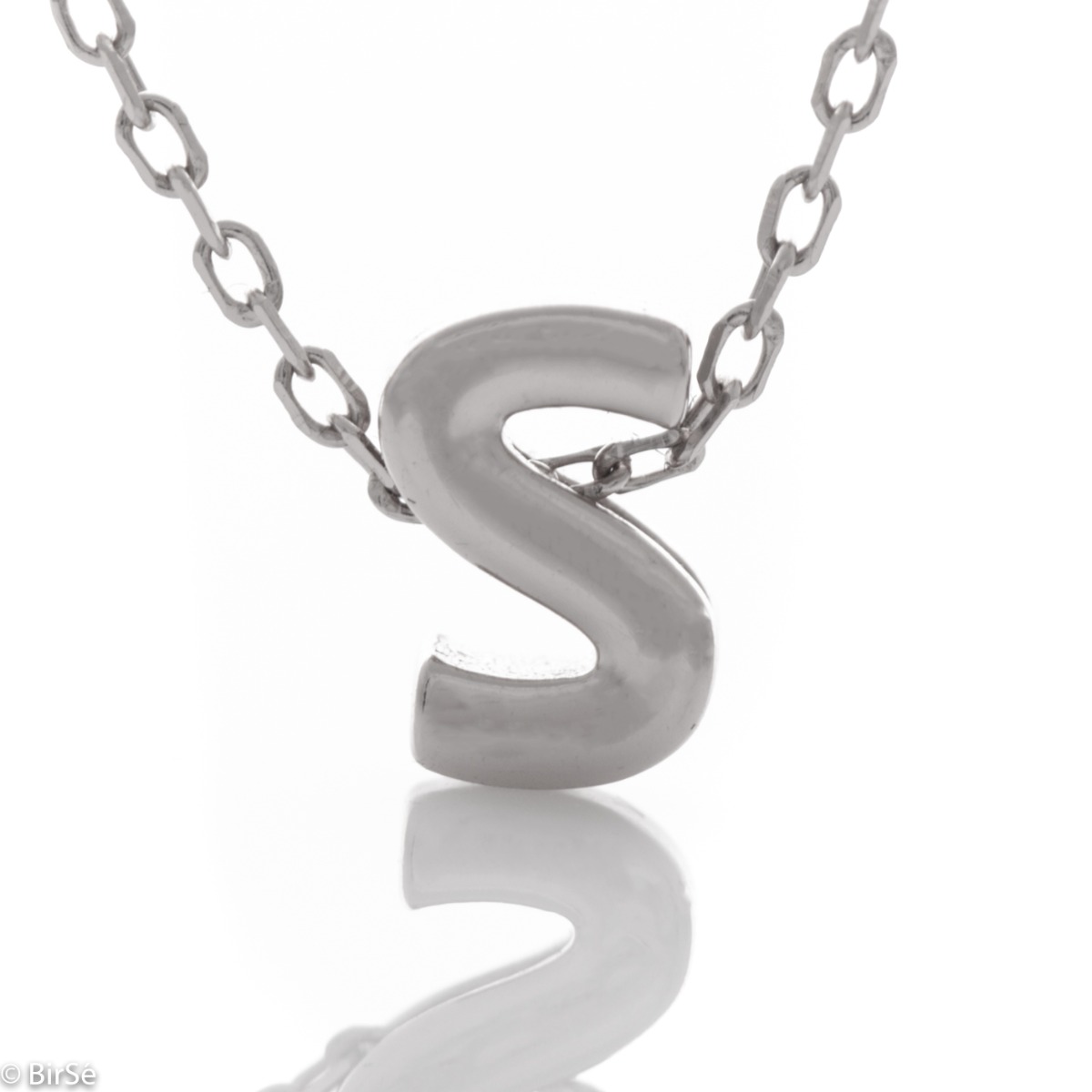 Finely crafted silver letter S necklace for women. Delicate and spectacular piece of jewelry, simple and cleverly combined with any rhodium-plated silver jewelry.