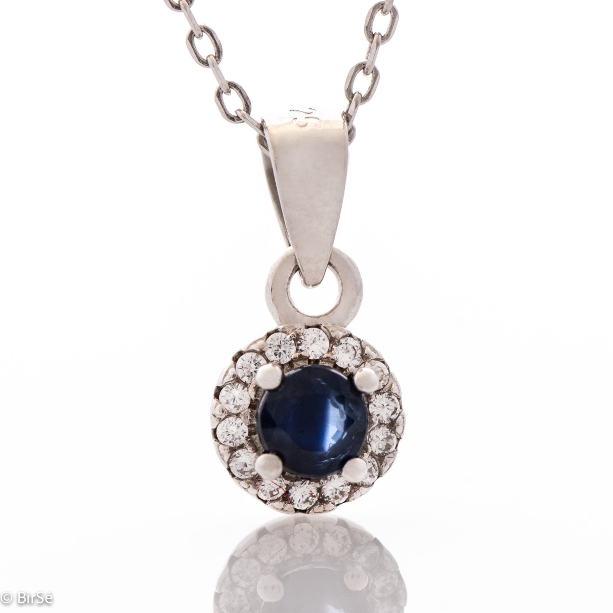 Stylish Women's Necklace of Rodirane Silver with Natural Sapphire and Zirconi