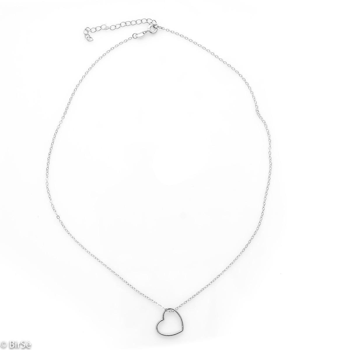 Exquisite workmanship of a necklace with a fine rhodium-plated silver heart. Simple jewelry for elegant ladies with style. All jewelry is gift-wrapped and accompanied by a certificate of quality and warranty.