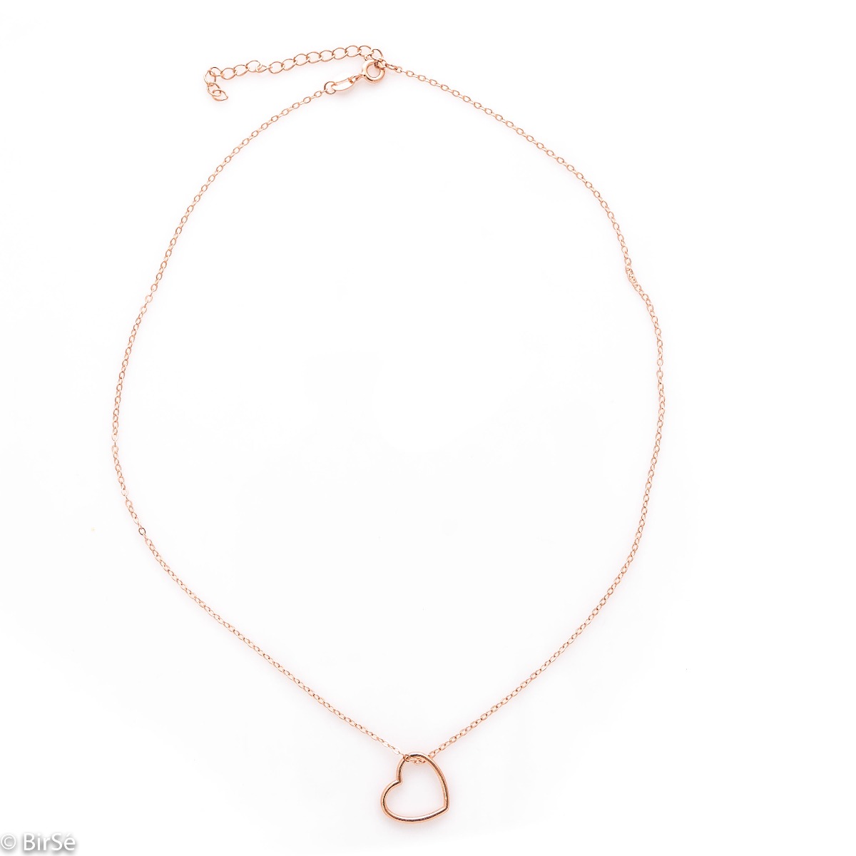 Exquisite workmanship of a necklace with a fine heart made of rhodium-plated rose silver. Simple jewelry for elegant ladies with style.