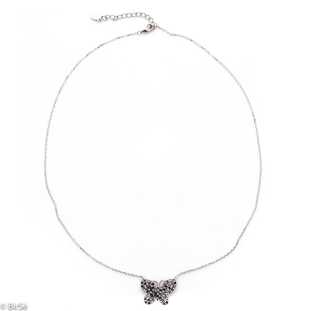 The multi-colored and cheerful silver necklace with a colorful butterfly is reminiscent of the beauty of a fairy-tale summer. Your desired necklace for beach and exotic destinations.