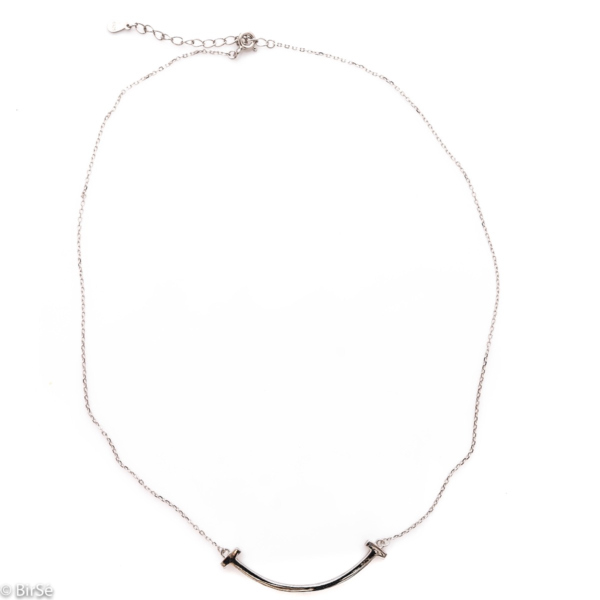 Elegantly crafted rhodium silver necklace with a subtle rainbow element. It can be combined with various silver jewelry.