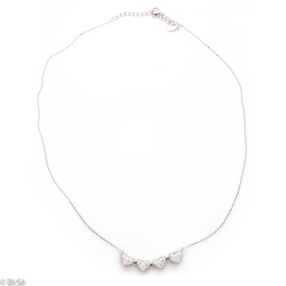 A unique necklace made of rhodium-plated silver, with the possibility of several wearing options. The necklace is assembled using a magnet in the shape of a clover, which on each side has a different color of zircons. When open, you have a row of beautifu