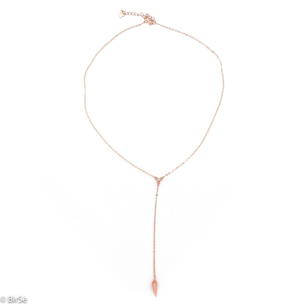 A spectacular sterling silver necklace with exquisite workmanship entirely in rose silver and an extension ending in a pendant.