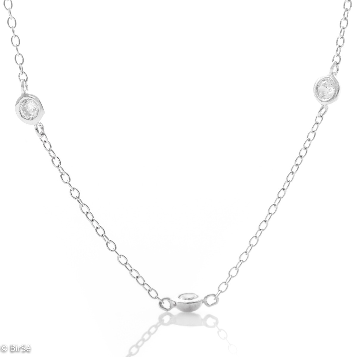 Elegant women's necklace made of rhodium silver with a string of sparkling zircons. Suitable jewelry for any occasion in your everyday life.