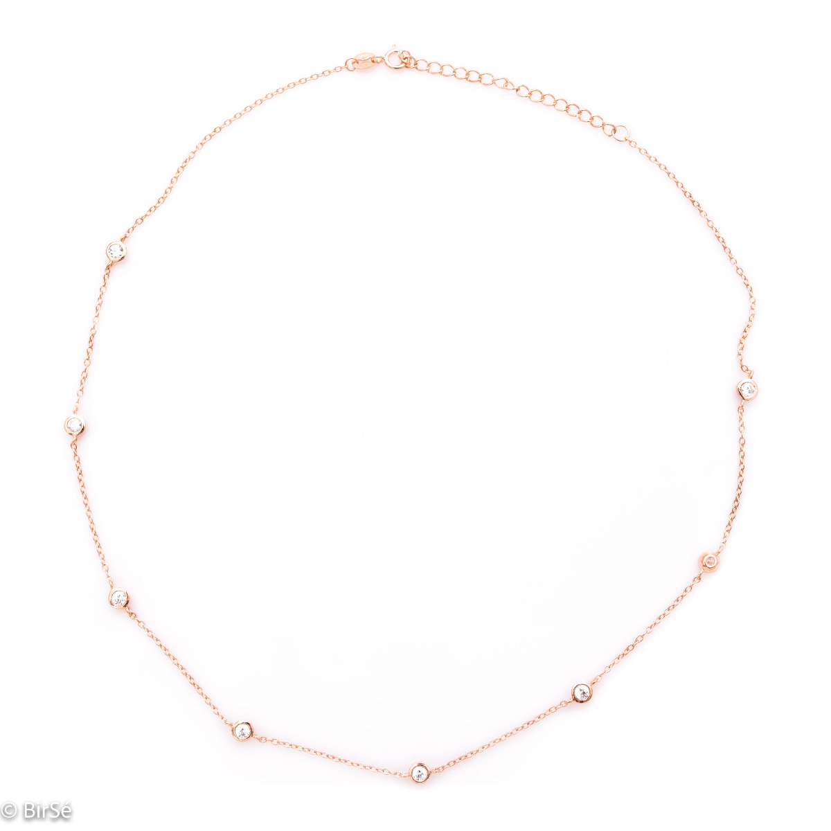 Elegant women's necklace in rose silver with a string of sparkling zircons. Suitable jewelry for any occasion in your everyday life.