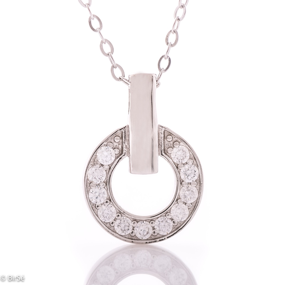 A sophisticated rhodium-plated sterling silver women's necklace with a modern performance style, carefully adorned with dazzling zircons.