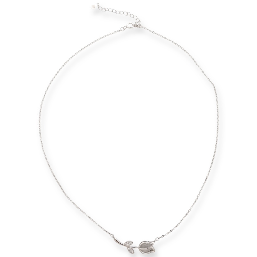 Silver necklace "Tulip" - the new charming necklace made of rhodium-plated silver and zircons from the BirSe collection, which will charm your favorite girl. A suitable gift for any occasion.