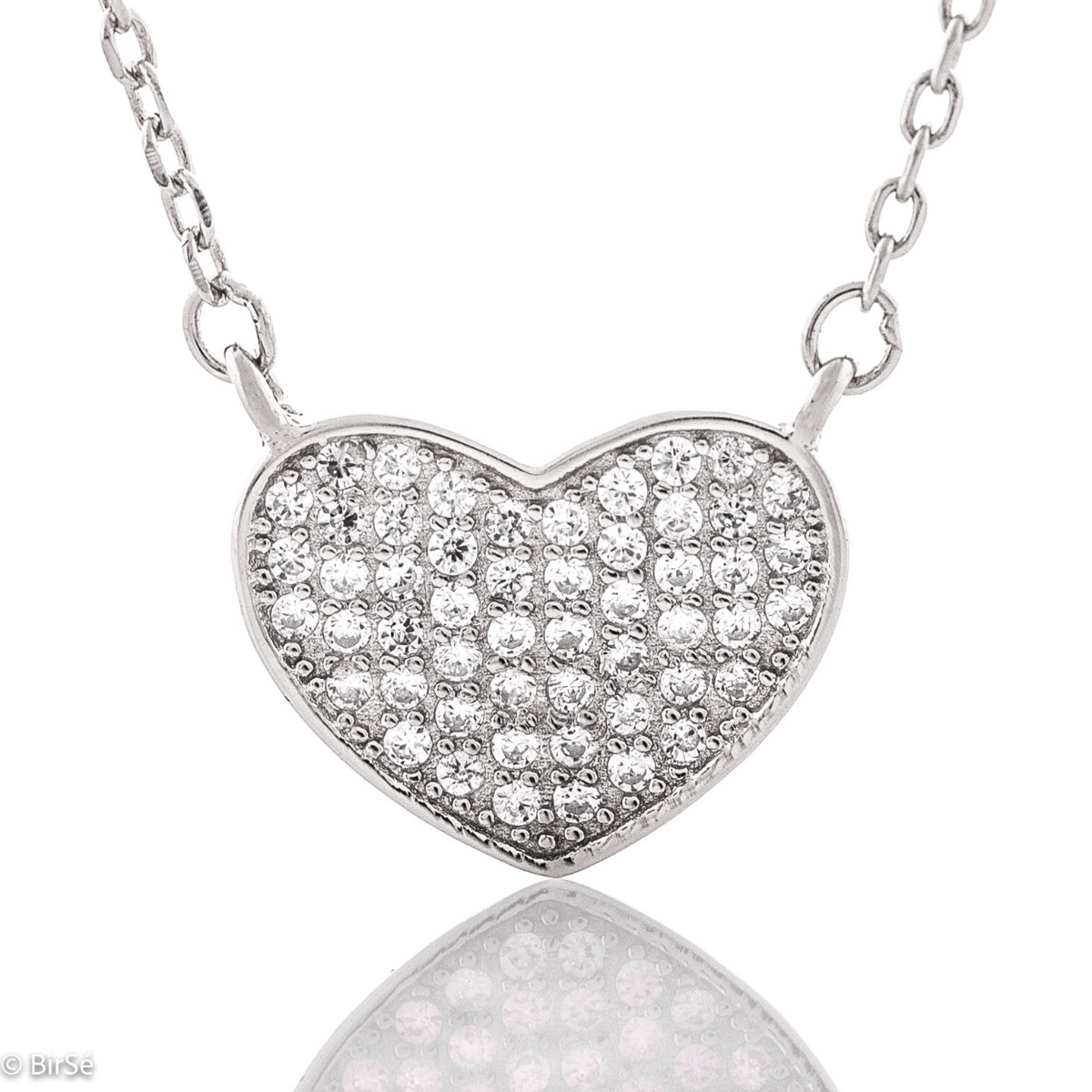 Silver necklace "Captivating Heart" - Stylish and delicate women's necklace with fine workmanship of rhodium-plated silver and a heart shape studded with sparkling zircons. Suitable for everyday life.