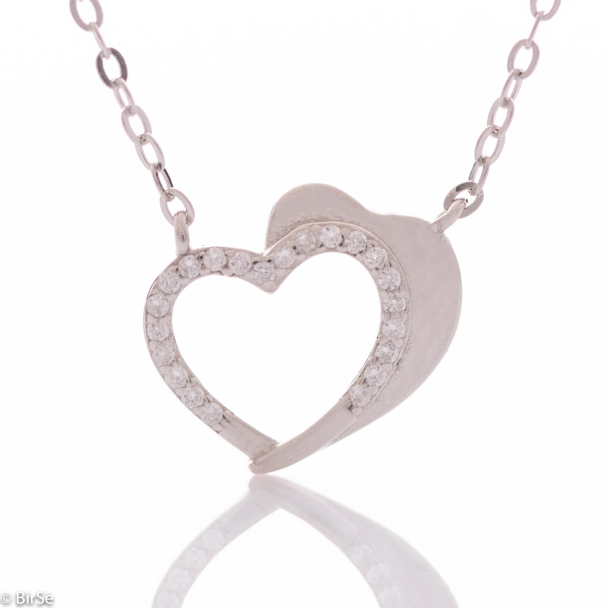 Tenderness and elegance is the new heart-shaped necklace from Birse, exquisitely decorated with zircons. The most suitable gift for the Lady of your heart.