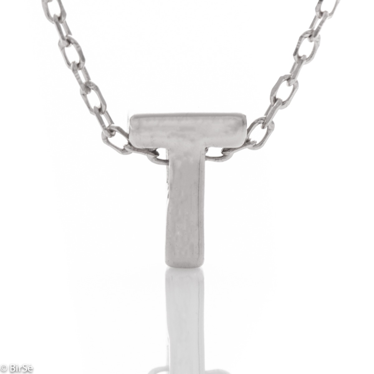 A simple necklace made of shiny rhodium silver with a beautiful letter T. The necklace is suitable for everyday wear in combination with different silver jewelry.