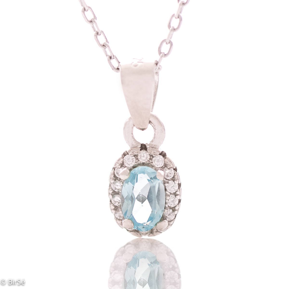 Delightful Silver Necklace with Exquisite Natural Blue Topaz and Gentle Zircons