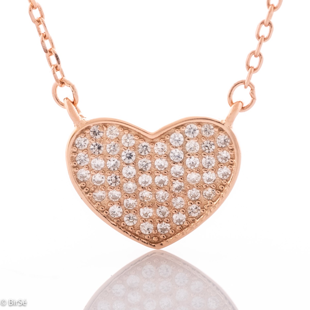 Silver necklace "Captivating Heart" - Stylish and gentle ladies' necklace with fine workmanship of rose silver and a heart shape studded with sparkling zircons. Suitable for everyday life.