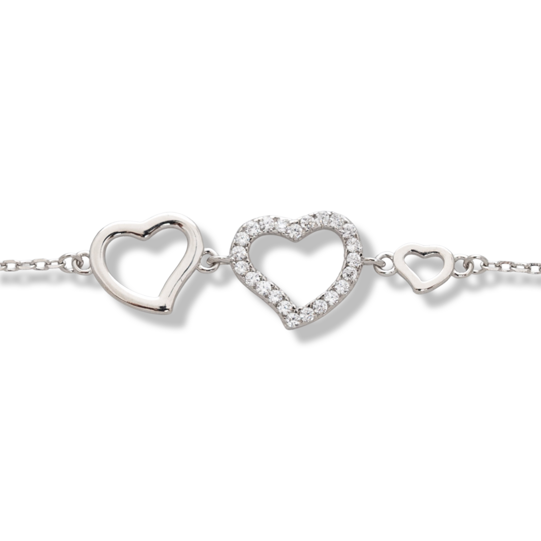 Silver Bracelet with Three Hearts