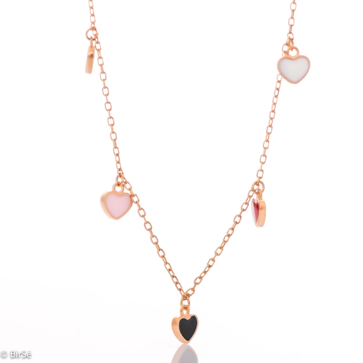 The different shades of love in the charming women's necklace of fine rose silver, beautiful hearts and colorful enamel. This is what BirSe offers you in its new silver collection.