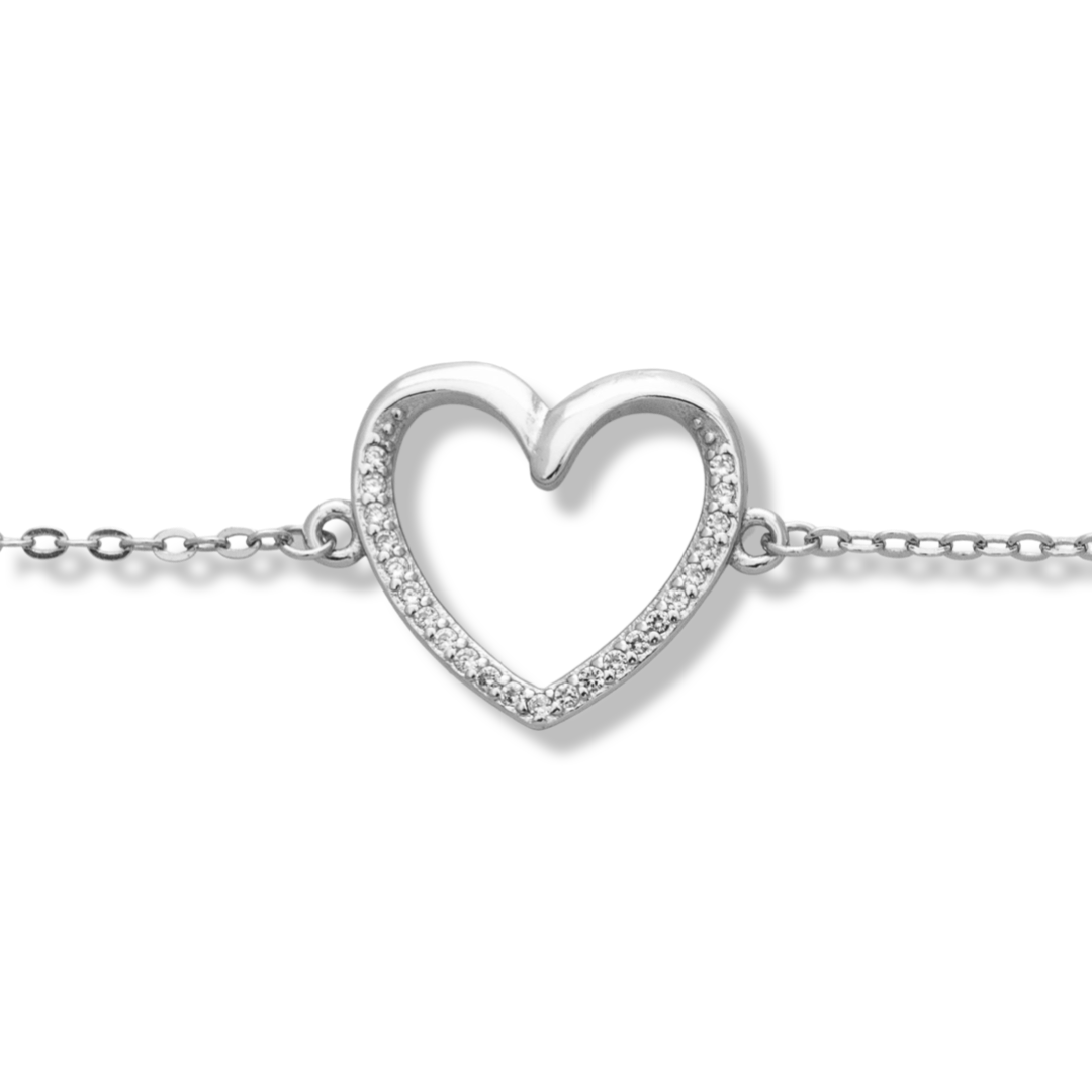 Silver Heart Bracelet with Zirconia