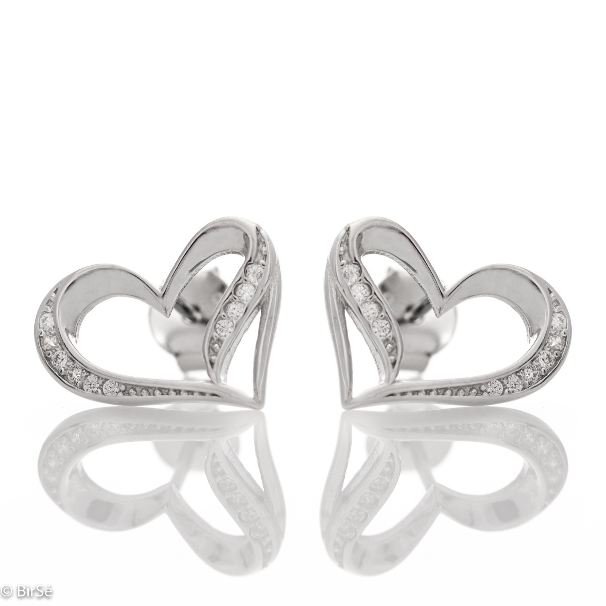 Delightful earrings with a stylish heart design, made entirely of sparkling rhodium silver. The added sparkling zircons make the jewelry extremely attractive. An ideal gift for the beloved woman.