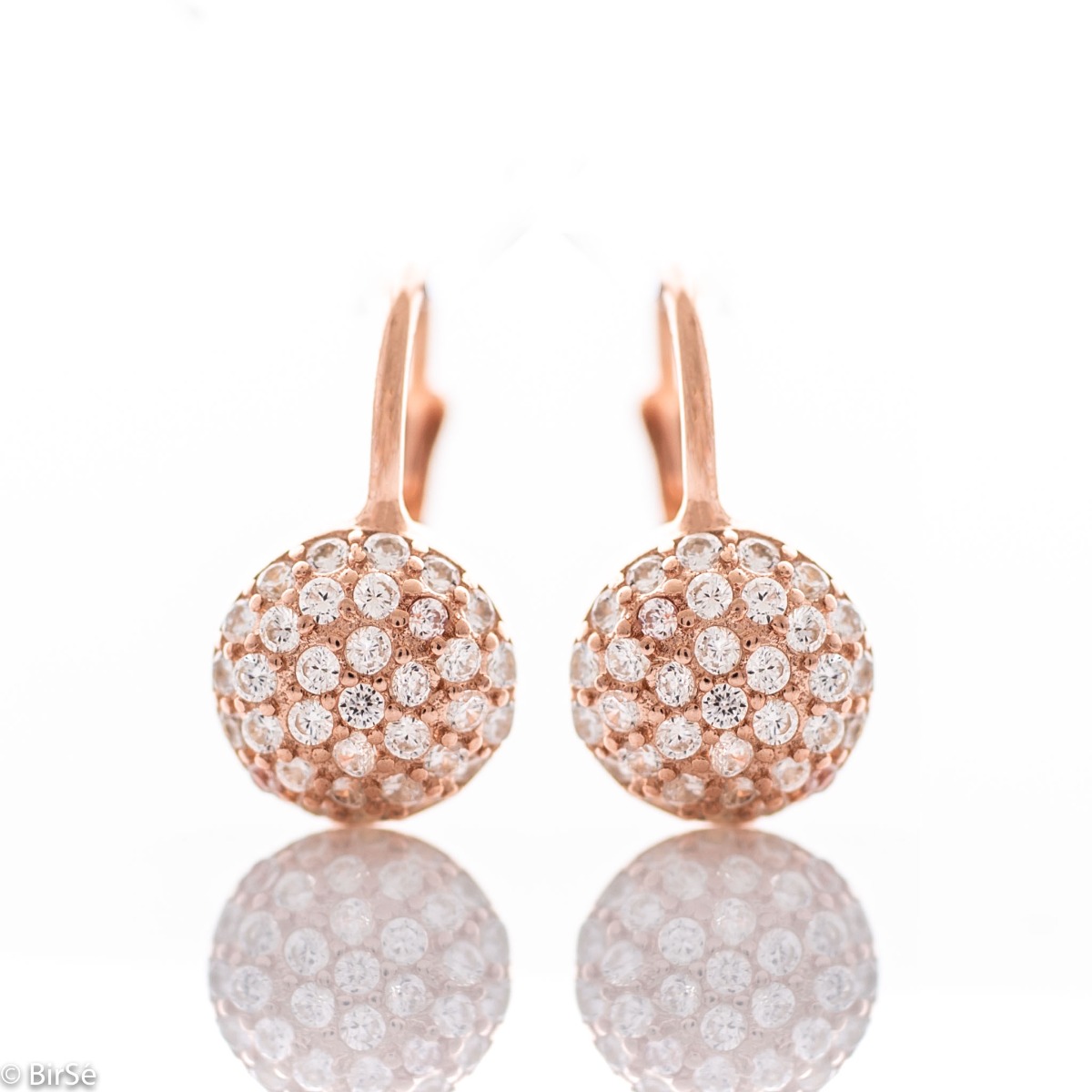 Rose silver earrings - Zirconia balls