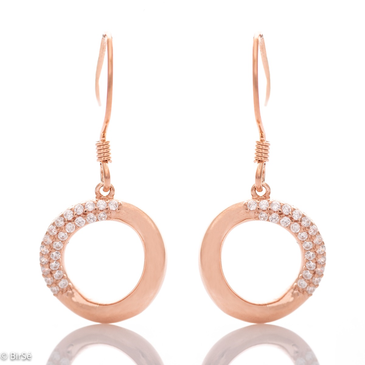 Delicate dangle earrings with a charming design in rose silver, decorated with sparkling zircons. The willow fastening is easy and preferred by ladies as it is comfortable and practical.