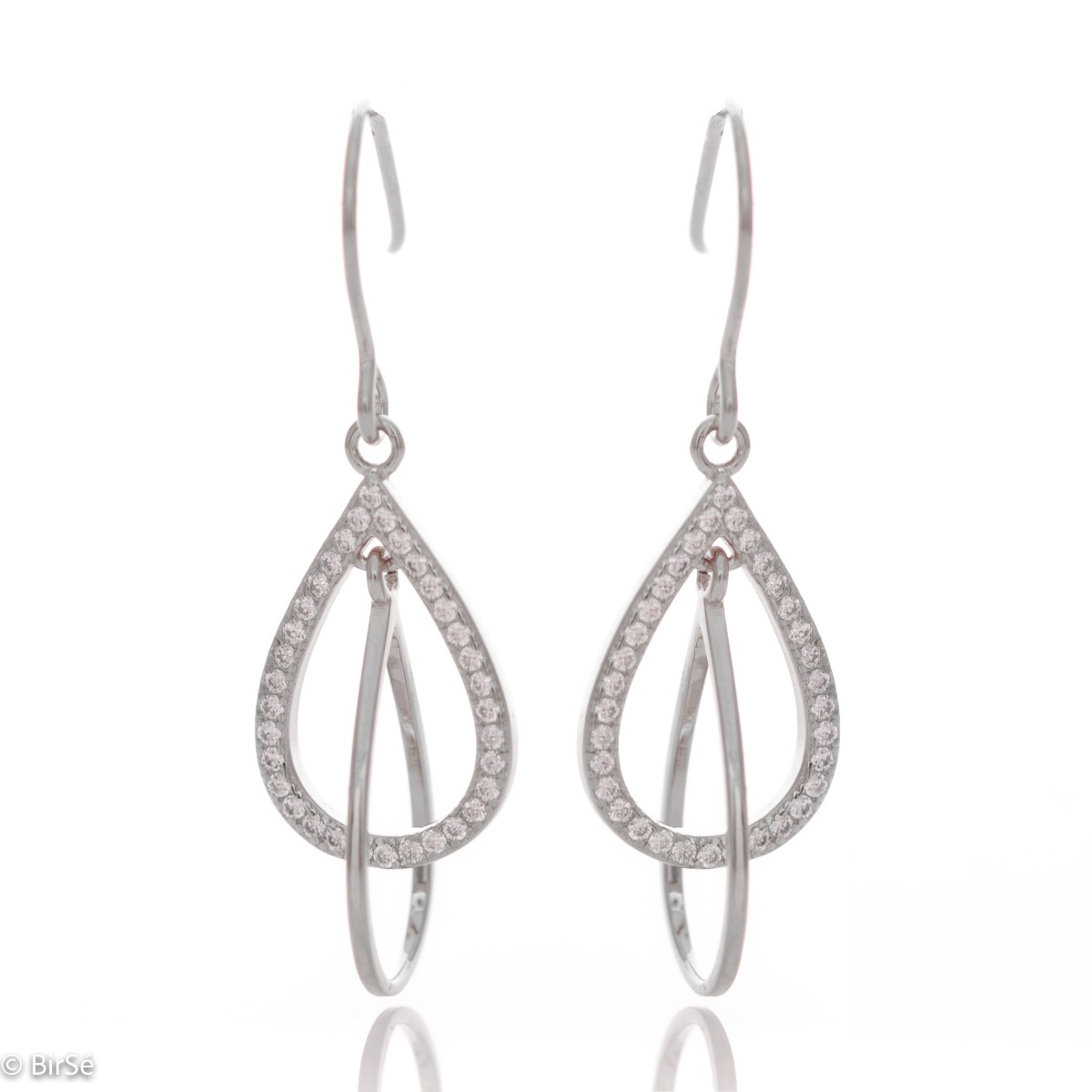 Delicate dangling earrings in fine rhodium-plated silver, with drop-shaped elements decorated with sparkling zircons. Fastening willow - fast, comfortable and preferred by the ladies.