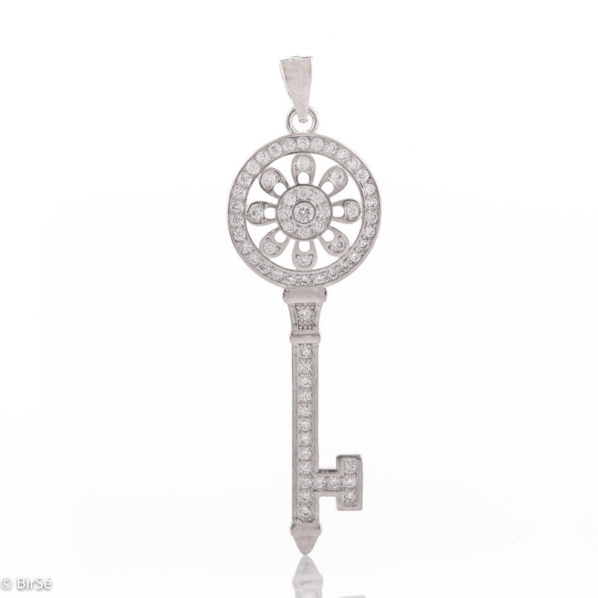 Charming Silver Key Pendant with Zircons