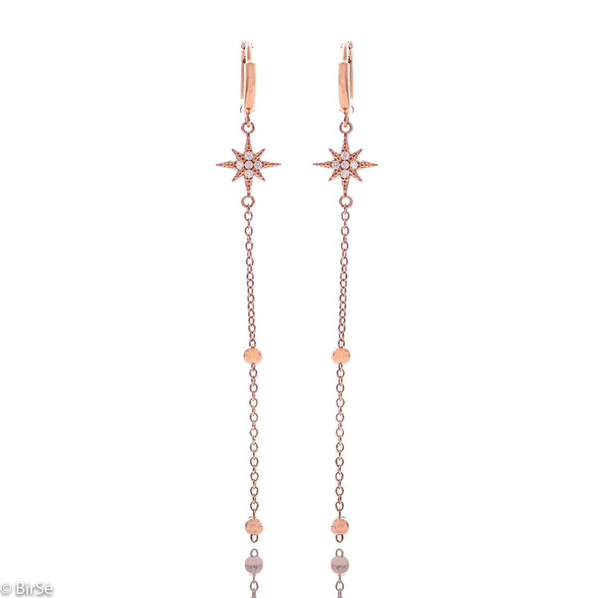 Long Silver Star Earrings with Rose Rhodium