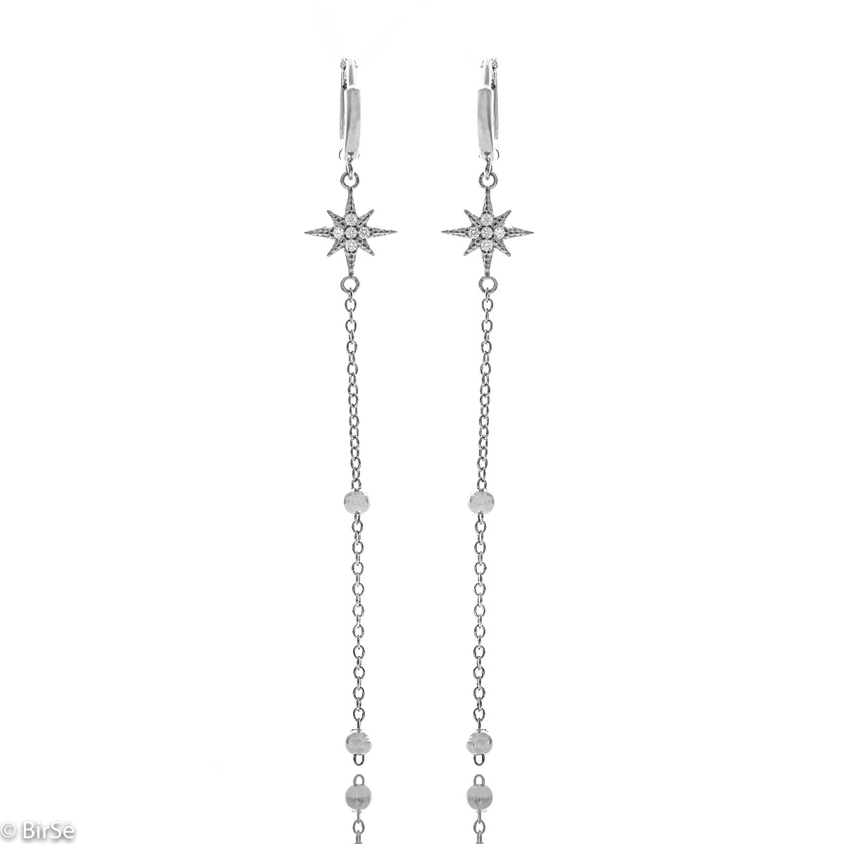 Long Silver Earrings with Star Shape