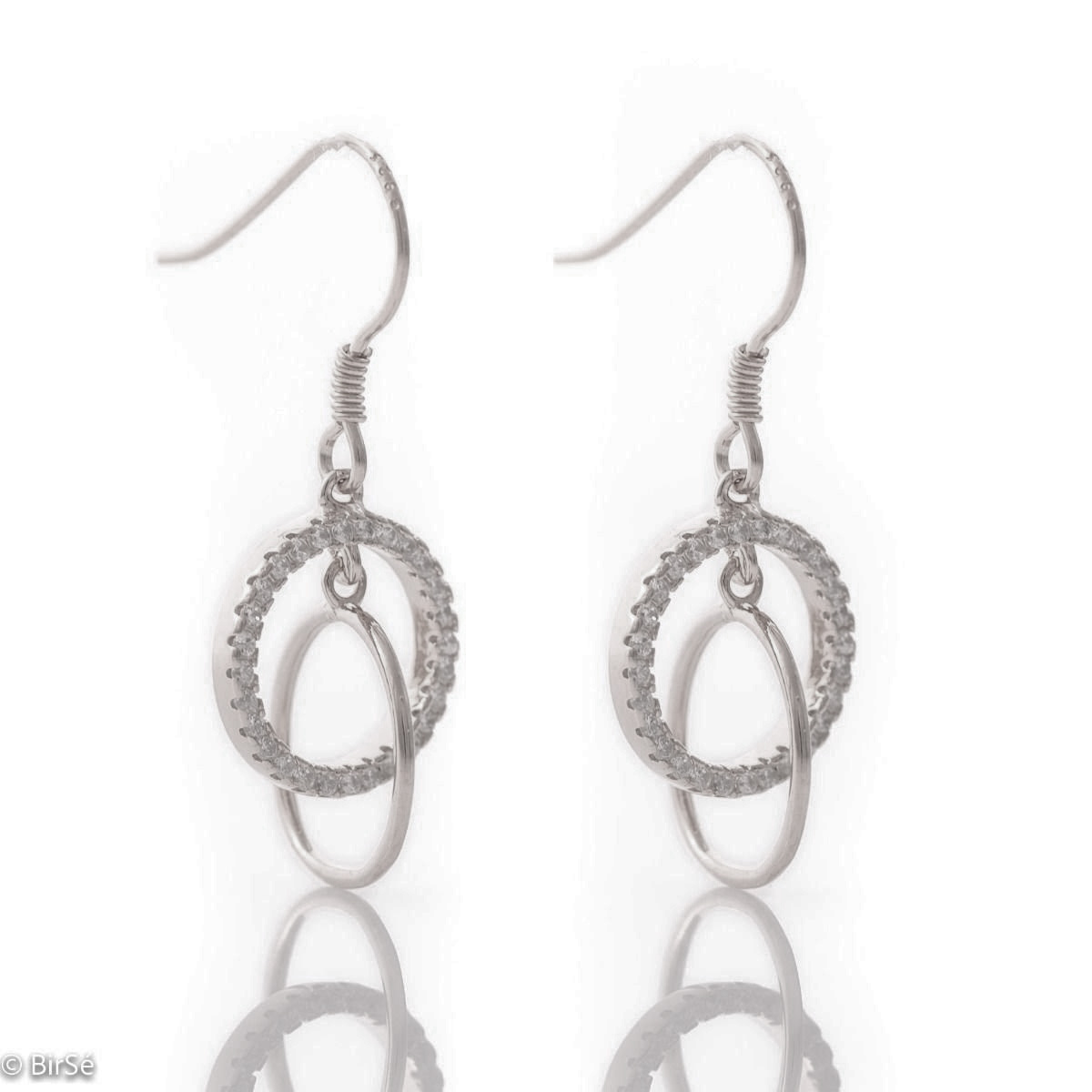 Silver Long Earrings with Wire Hook and Circles