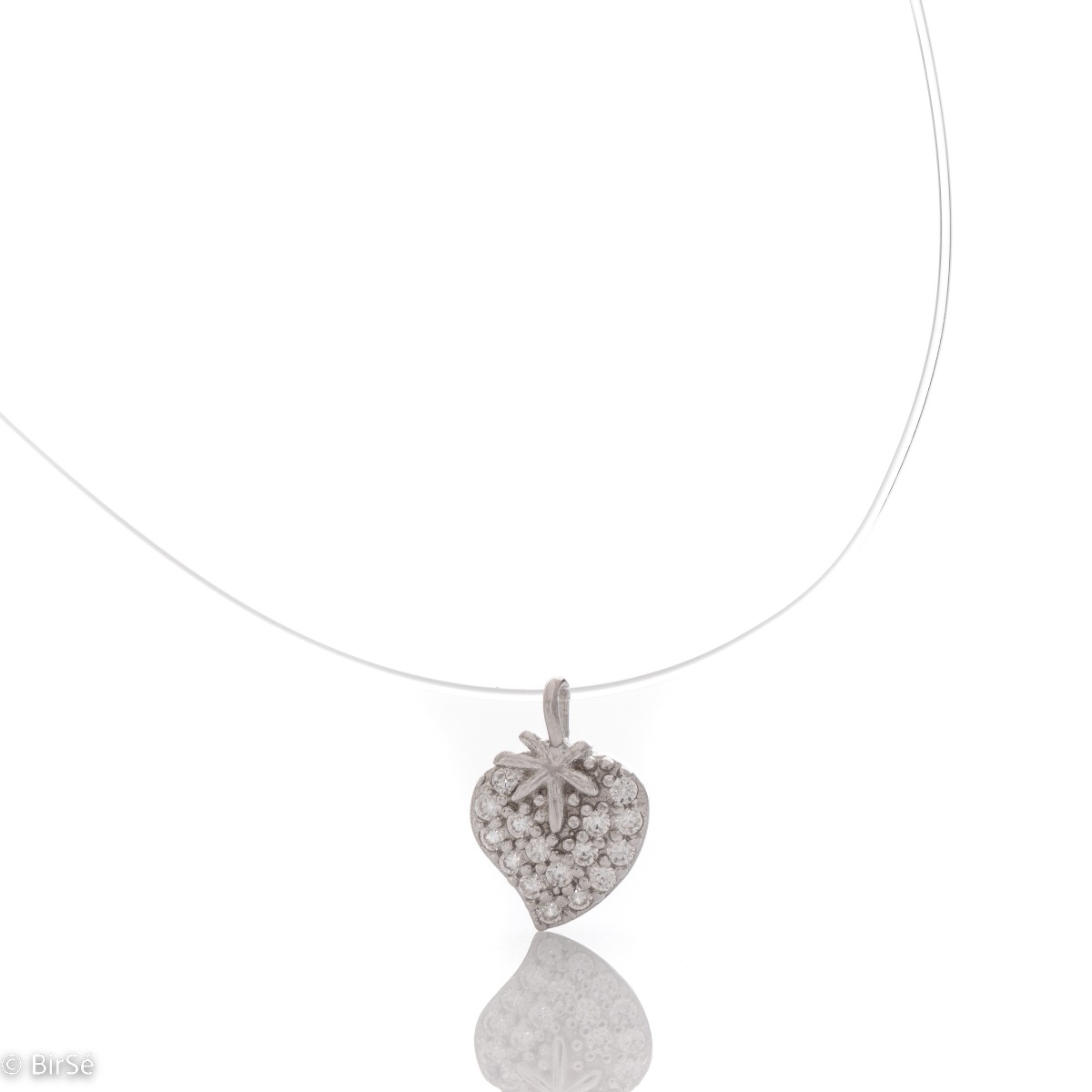 Captivating for every lady is this necklace model, an offer from the new BirSe collection. The strawberry pendant is made of rhodium-plated silver, with a modern design and added sparkling zircons. The chain has been replaced with a fine cord.