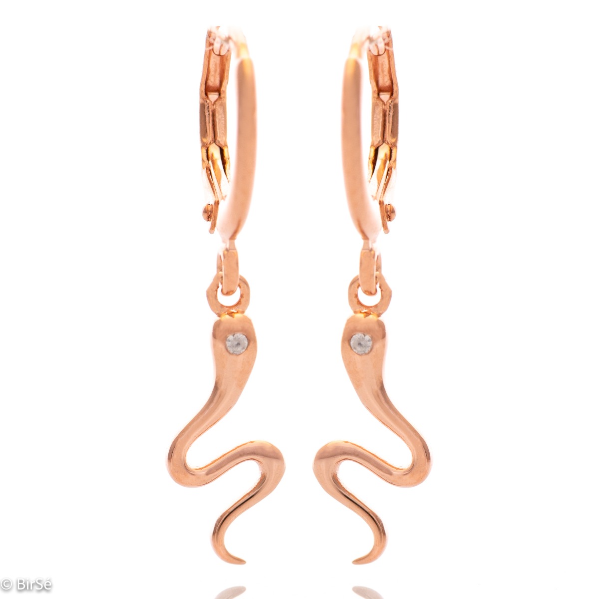 Delicate, airy and light earrings made with a playful design of fine rose silver small snakes. Suitable for ladies with a sense of humor.