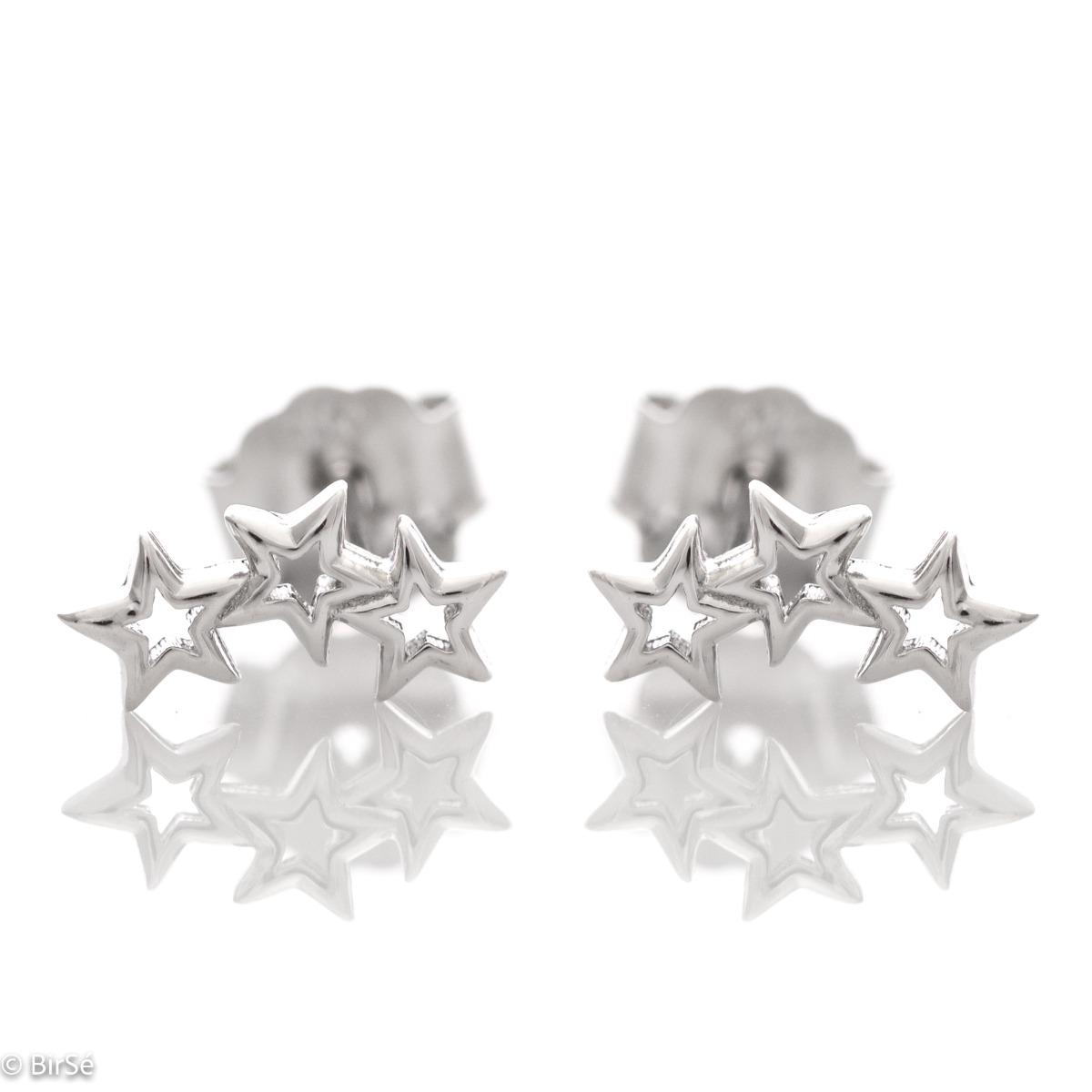 Elegant women's earrings with a star design, made entirely of soft rhodium silver, with a pin fastening that is convenient for your everyday life. A suitable gift for children or ladies.